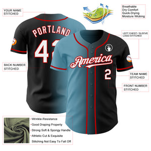Custom Black White Shadow Blue-Red Authentic Gradient Fashion Baseball Jersey
