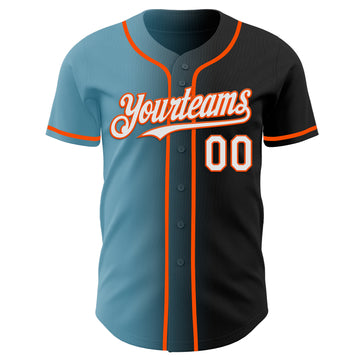 Custom Black White Shadow Blue-Orange Authentic Gradient Fashion Baseball Jersey