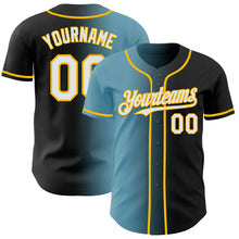 Load image into Gallery viewer, Custom Black White Shadow Blue-Gold Authentic Gradient Fashion Baseball Jersey
