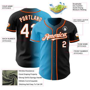 Custom Black White Sky Blue-Orange Authentic Gradient Fashion Baseball Jersey