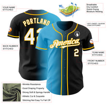 Load image into Gallery viewer, Custom Black White Sky Blue-Gold Authentic Gradient Fashion Baseball Jersey
