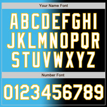Load image into Gallery viewer, Custom Black White Sky Blue-Gold Authentic Gradient Fashion Baseball Jersey
