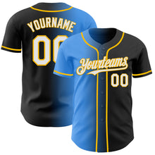 Загрузить изображение в средство просмотра галереи, Custom Black White Electric Blue-Gold Authentic Gradient Fashion Baseball Jersey

