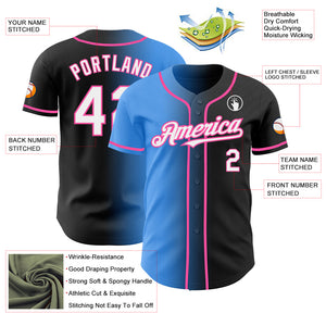 Custom Black White Electric Blue-Pink Authentic Gradient Fashion Baseball Jersey