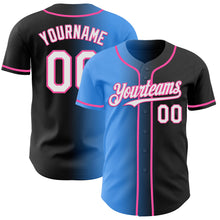Загрузить изображение в средство просмотра галереи, Custom Black White Electric Blue-Pink Authentic Gradient Fashion Baseball Jersey
