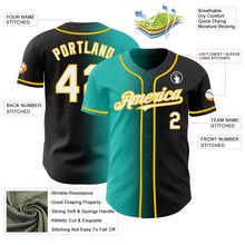 Laden Sie das Bild in den Galerie-Viewer, Custom Black White Aqua-Gold Authentic Gradient Fashion Baseball Jersey
