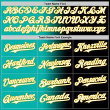 Laden Sie das Bild in den Galerie-Viewer, Custom Black White Aqua-Gold Authentic Gradient Fashion Baseball Jersey
