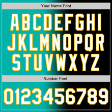 Laden Sie das Bild in den Galerie-Viewer, Custom Black White Aqua-Gold Authentic Gradient Fashion Baseball Jersey
