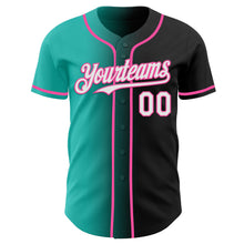 Laden Sie das Bild in den Galerie-Viewer, Custom Black White Aqua-Pink Authentic Gradient Fashion Baseball Jersey
