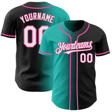Laden Sie das Bild in den Galerie-Viewer, Custom Black White Aqua-Pink Authentic Gradient Fashion Baseball Jersey
