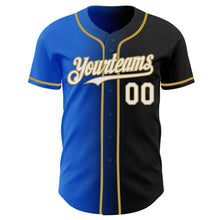 Загрузить изображение в средство просмотра галереи, Custom Black White Thunder Blue-Old Gold Authentic Gradient Fashion Baseball Jersey
