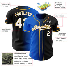 Загрузить изображение в средство просмотра галереи, Custom Black White Thunder Blue-Old Gold Authentic Gradient Fashion Baseball Jersey
