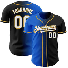 Загрузить изображение в средство просмотра галереи, Custom Black White Thunder Blue-Old Gold Authentic Gradient Fashion Baseball Jersey
