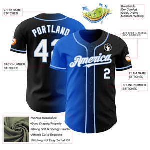 Custom Black White Thunder Blue-Light Blue Authentic Gradient Fashion Baseball Jersey