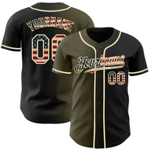 Laden Sie das Bild in den Galerie-Viewer, Custom Black Vintage USA Flag Olive-Cream Authentic Gradient Fashion Baseball Jersey
