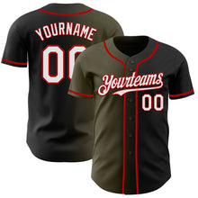 Load image into Gallery viewer, Custom Black White Olive-Red Authentic Gradient Fashion Baseball Jersey

