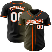 Load image into Gallery viewer, Custom Black White Olive-Orange Authentic Gradient Fashion Baseball Jersey
