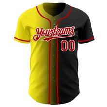 Laden Sie das Bild in den Galerie-Viewer, Custom Black Red Light Yellow-White Authentic Gradient Fashion Baseball Jersey
