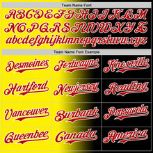 Laden Sie das Bild in den Galerie-Viewer, Custom Black Red Light Yellow-White Authentic Gradient Fashion Baseball Jersey
