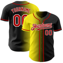 Laden Sie das Bild in den Galerie-Viewer, Custom Black Red Light Yellow-White Authentic Gradient Fashion Baseball Jersey

