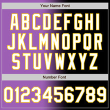 Load image into Gallery viewer, Custom Black White Medium Purple-Yellow Authentic Gradient Fashion Baseball Jersey
