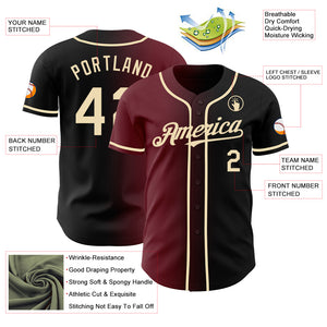 Custom Black Cream-Burgundy Authentic Gradient Fashion Baseball Jersey
