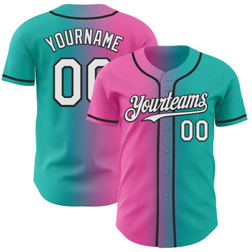Custom Aqua White Pink-Black Authentic Gradient Fashion Baseball Jersey