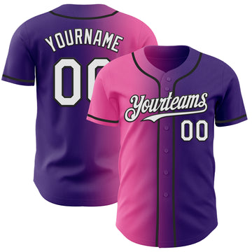 Custom Purple White Pink-Black Authentic Gradient Fashion Baseball Jersey