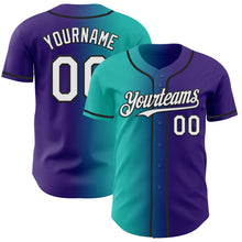 Charger l&#39;image dans la galerie, Custom Purple White Aqua-Black Authentic Gradient Fashion Baseball Jersey
