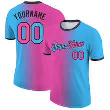 Загрузить изображение в средство просмотра галереи, Custom Sky Blue Pink-Black Gradient Fashion Performance T-Shirt
