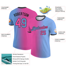 Загрузить изображение в средство просмотра галереи, Custom Light Blue Pink-Black Gradient Fashion Performance T-Shirt
