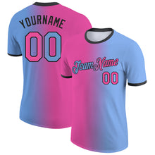 Загрузить изображение в средство просмотра галереи, Custom Light Blue Pink-Black Gradient Fashion Performance T-Shirt
