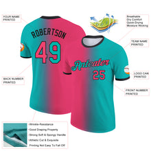 Charger l&#39;image dans la galerie, Custom Aqua Neon Pink-Black Gradient Fashion Performance T-Shirt
