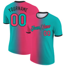 Charger l&#39;image dans la galerie, Custom Aqua Neon Pink-Black Gradient Fashion Performance T-Shirt
