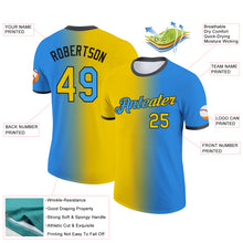 Laden Sie das Bild in den Galerie-Viewer, Custom Powder Blue Yellow-Black Gradient Fashion Performance T-Shirt
