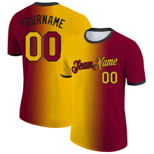 Загрузить изображение в средство просмотра галереи, Custom Maroon Gold-Black Gradient Fashion Performance T-Shirt
