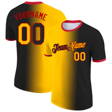 Charger l&#39;image dans la galerie, Custom Black Gold-Red Gradient Fashion Performance T-Shirt
