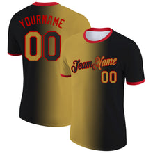 Load image into Gallery viewer, Custom Black Old Gold-Red Gradient Fashion Performance T-Shirt
