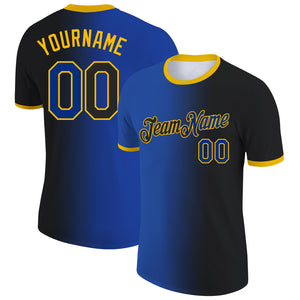 Custom Black Royal-Gold Gradient Fashion Performance T-Shirt
