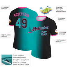 Charger l&#39;image dans la galerie, Custom Black Aqua-Pink Gradient Fashion Performance T-Shirt
