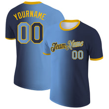 Загрузить изображение в средство просмотра галереи, Custom Navy Light Blue-Gold Gradient Fashion Performance T-Shirt
