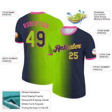 Laden Sie das Bild in den Galerie-Viewer, Custom Navy Neon Green-Pink Gradient Fashion Performance T-Shirt

