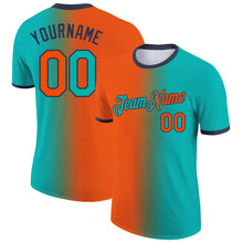 Charger l&#39;image dans la galerie, Custom Aqua Orange-Navy Gradient Fashion Performance T-Shirt
