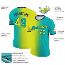 Charger l&#39;image dans la galerie, Custom Aqua Neon Yellow-Navy Gradient Fashion Performance T-Shirt
