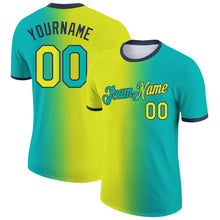 Charger l&#39;image dans la galerie, Custom Aqua Neon Yellow-Navy Gradient Fashion Performance T-Shirt

