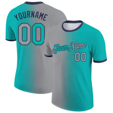 Charger l&#39;image dans la galerie, Custom Aqua Gray-Navy Gradient Fashion Performance T-Shirt
