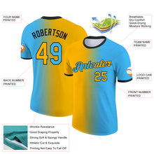 Load image into Gallery viewer, Custom Sky Blue Gold-Black Gradient Fashion Performance T-Shirt
