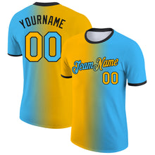 Load image into Gallery viewer, Custom Sky Blue Gold-Black Gradient Fashion Performance T-Shirt
