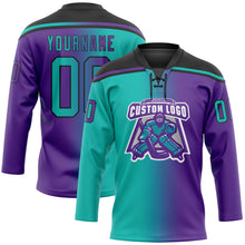 Load image into Gallery viewer, Custom Purple Aqua-Black Gradient Fashion Hockey Lace Neck Jersey
