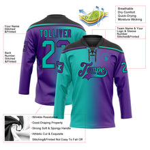 Load image into Gallery viewer, Custom Purple Aqua-Black Gradient Fashion Hockey Lace Neck Jersey
